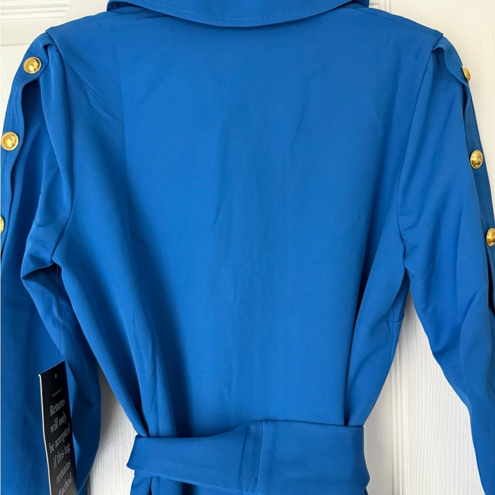 Tuckernuck Royal Blue Midi Shirt Dress with Gold Buttons - Picture 3 of 11